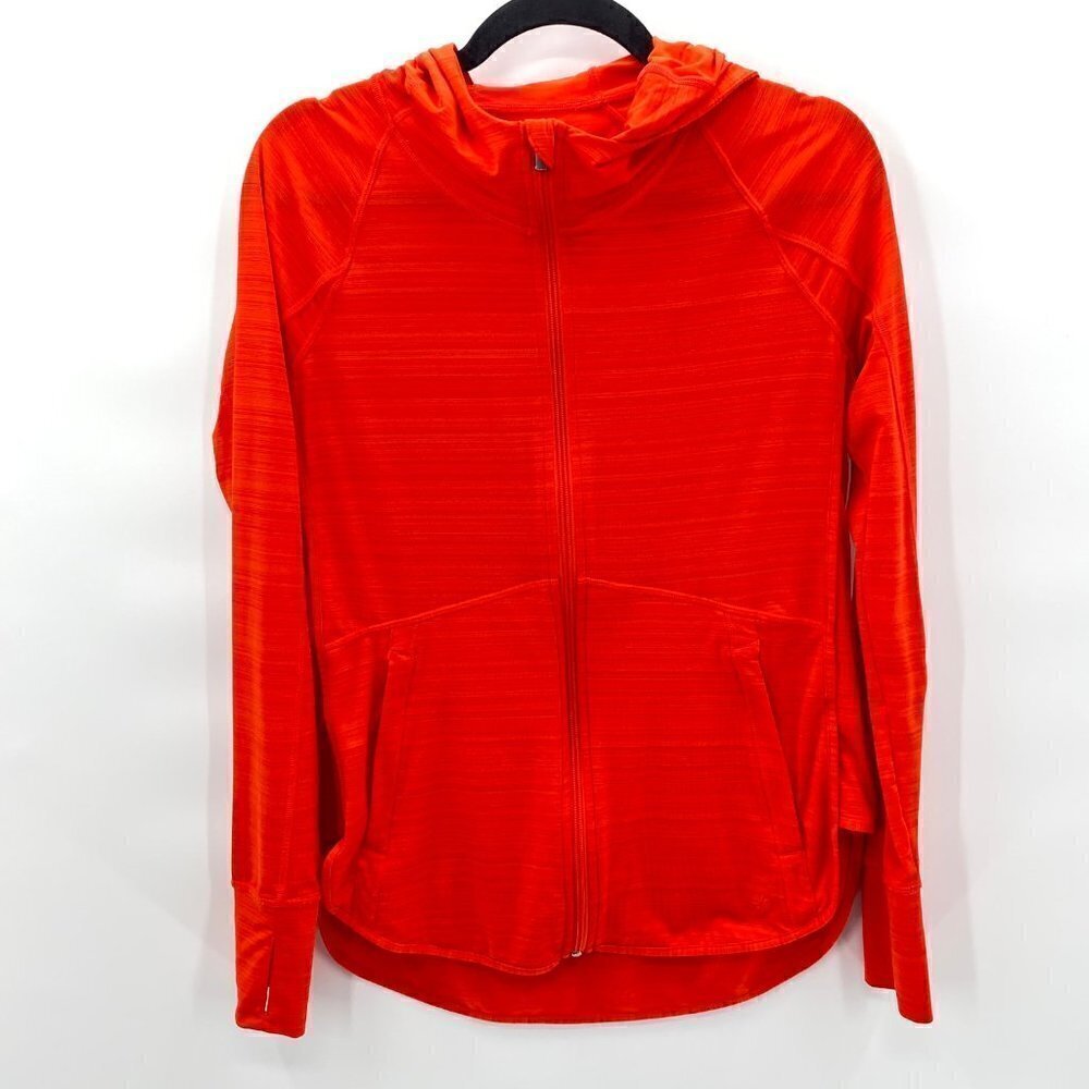 Athleta Orange Full Zip Jacket with Thumb Holes & Hood Women's Size S